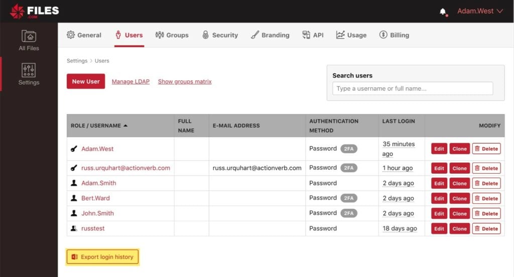 Files.com Export User History