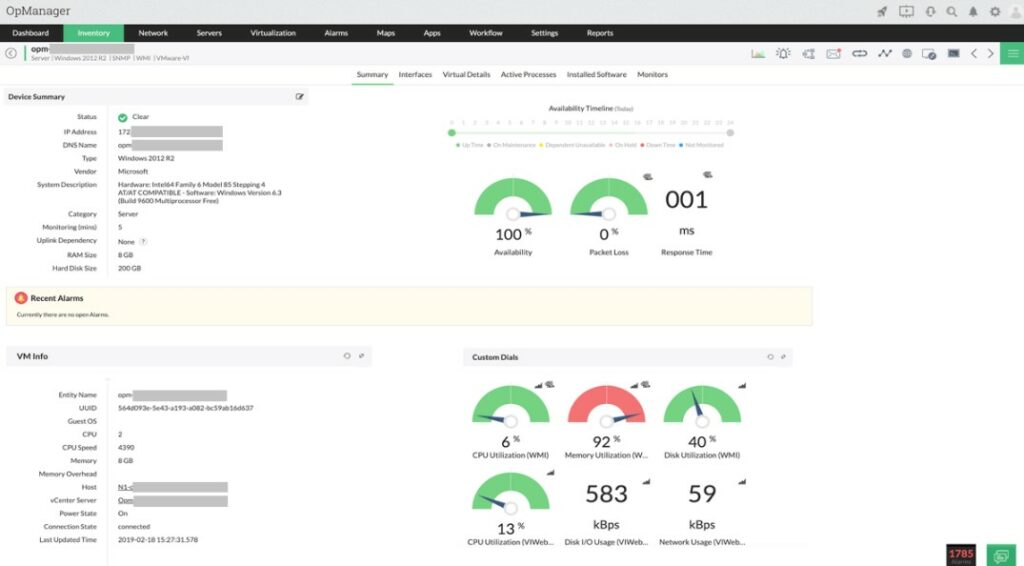 ManageEngine OpManager Index Snapshot