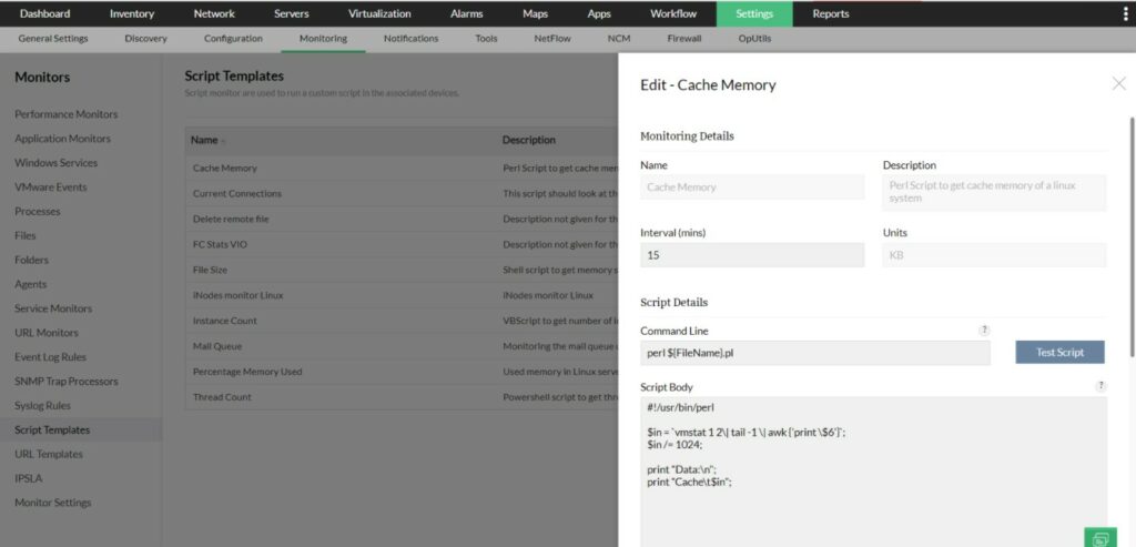 ManageEngine OpManager Script Templates and monitoring