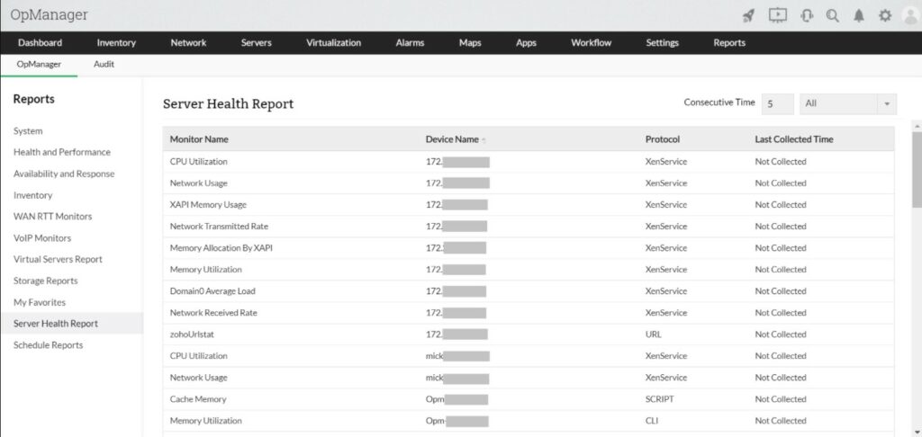 ManageEngine OpManager Server Health Report