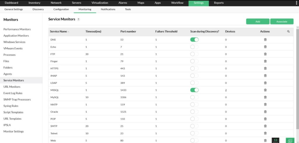 ManageEngine OpManager Service Monitors