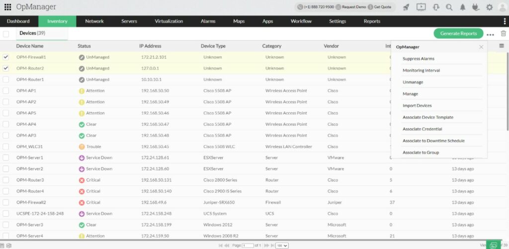 ManageEngine OpManager Suppress Alarms