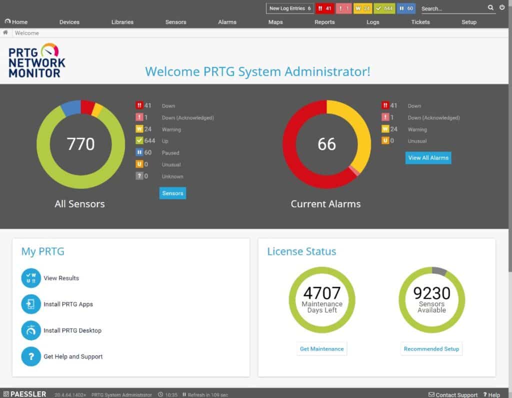 Paessler PRTG SysAd Welcome screen