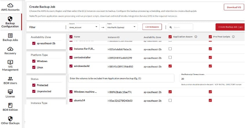 Vembu BDR Suite AWS Backup