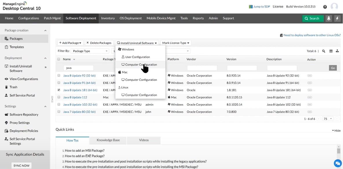 manageengine desktop central dashboard screenshot