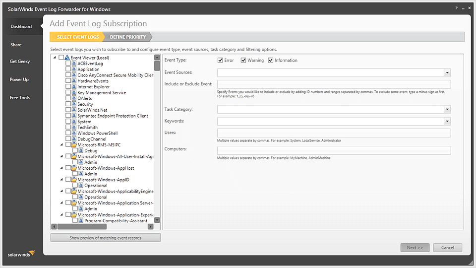 SolarWinds Event Log Forwarder